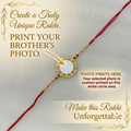 Personalized Photo Rakhi for Brother – Custom Gold Floral Frame Thread