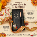 Personalized Rakhi Gift Set for Brother – Custom Photo Rakhi with Engraved Metallic Pen & Keychain Combo