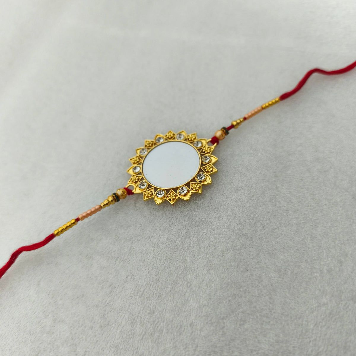 Personalized Photo Rakhi for Brother – Custom Gold Floral Frame Thread