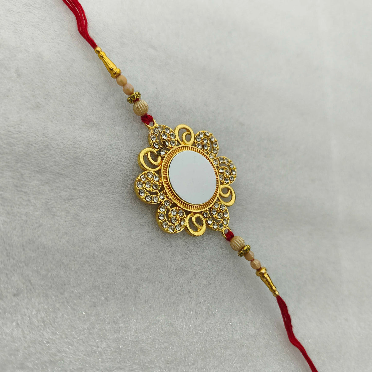 Custom Photo Print Rakhi – Gold Swirl & Stone Frame for Brother
