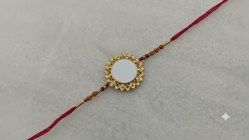 Customized Picture Print Rakhi for Brother – Elegant Intricate Gold Filigree Centerpiece